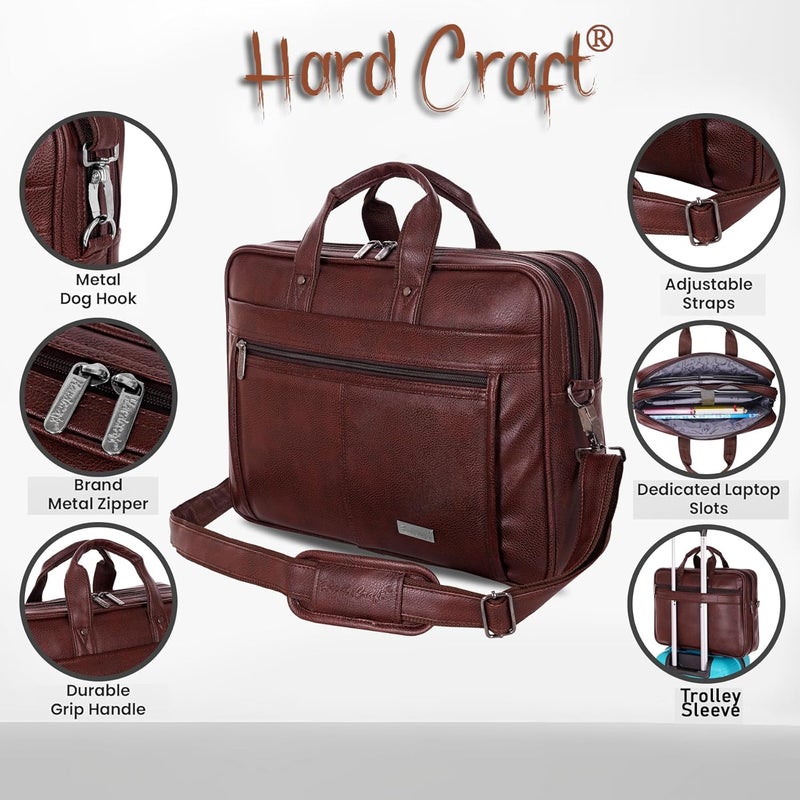 Hard Craft Messenger Office Laptop Bag for Men PU Leather Business Executive Briefcase Laptopbags Corporate Official Sling Side Shoulder File HandBag for Man Supports Laptop Upto 15.6 inches - Image 2