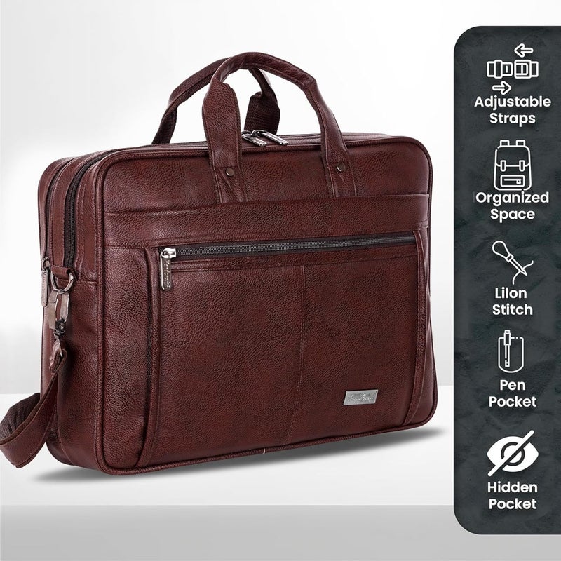 Hard Craft Messenger Office Laptop Bag for Men PU Leather Business Executive Briefcase Laptopbags Corporate Official Sling Side Shoulder File HandBag for Man Supports Laptop Upto 15.6 inches - Image 3