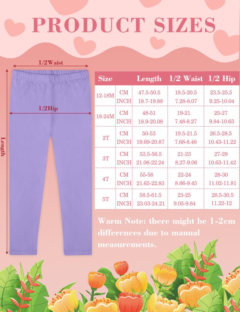 FEQO 5 Pack Toddler Girls Cotton Leggings Pants Full Length Basic Leggings Stretchy Legging Tight Pants, 3T(Rose Red,Pink,White,Purple,Cyan) - Image 3