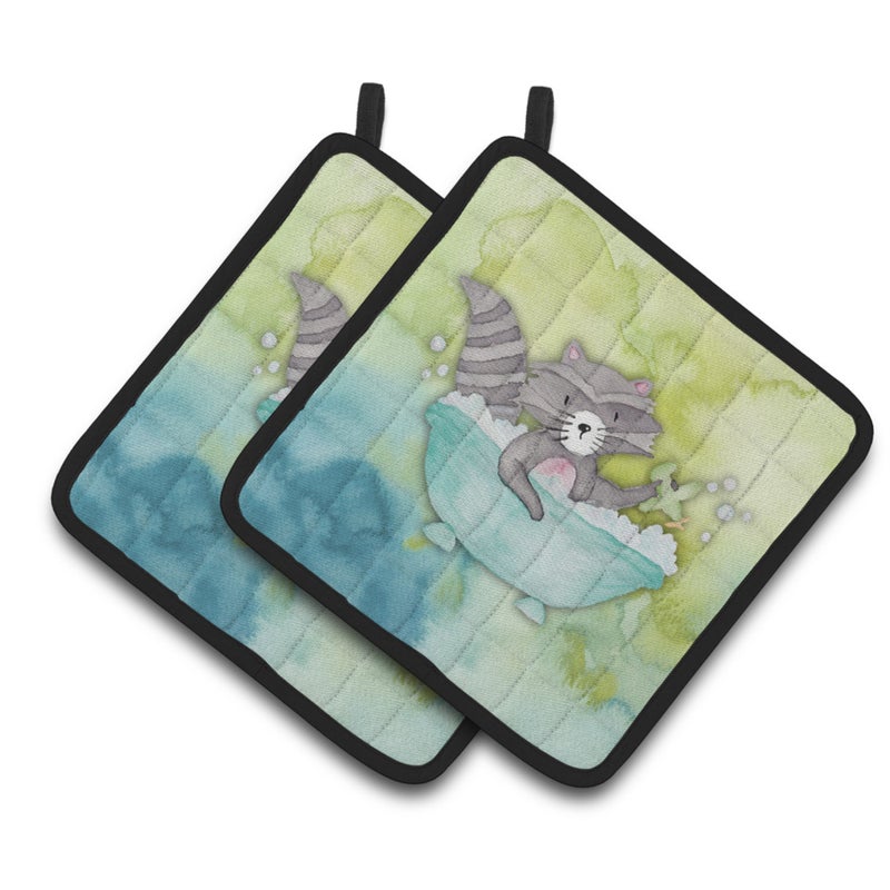 Caroline's Treasures ""Caroline's Treasures Raccoon Bathing Watercolor Decorated pot holder  7.5""""H x 7.5""""W  Multicolor"" 