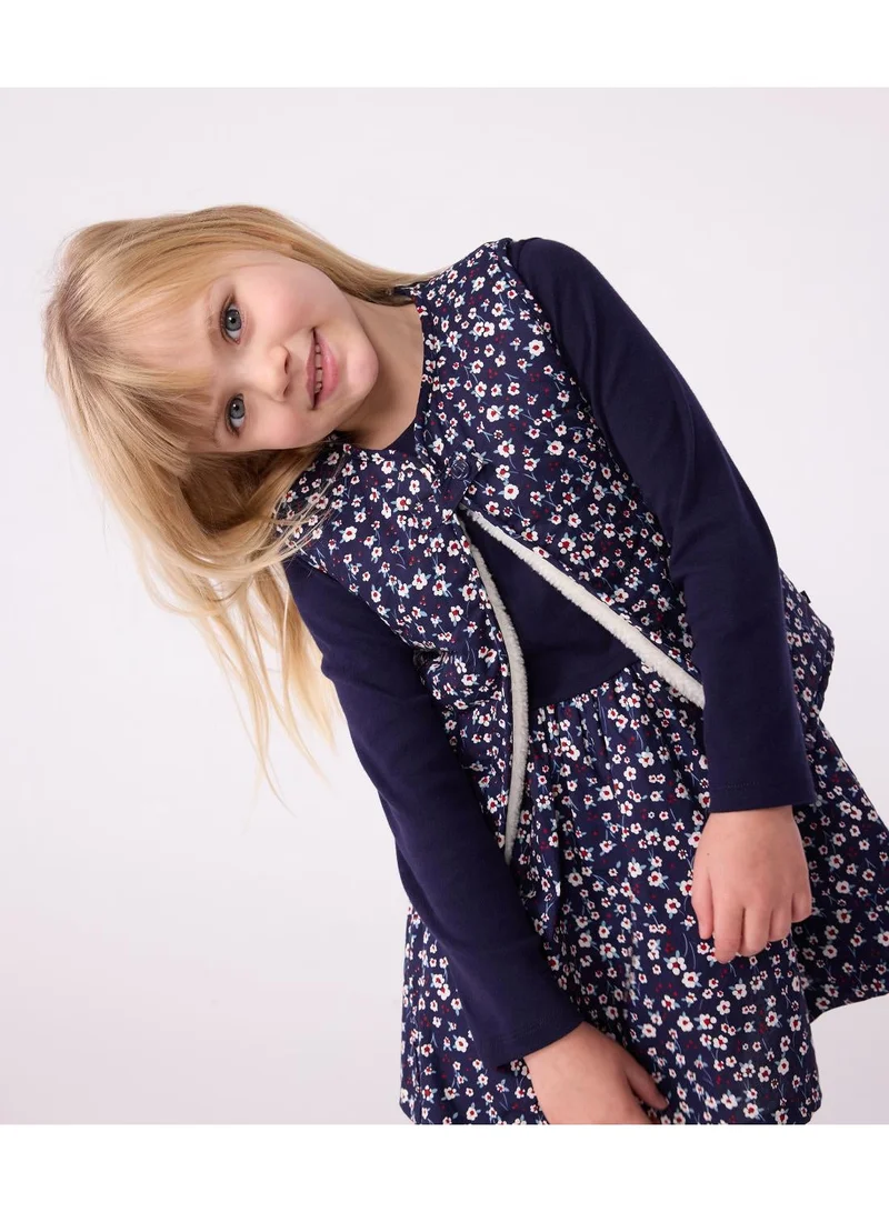 Petit Bateau Children's sleeveless cardigan in printed cotton poplin and sherpa