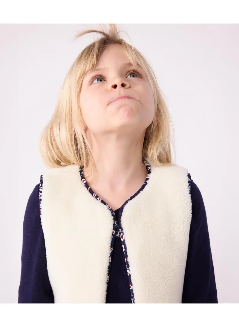 Petit Bateau Children's sleeveless cardigan in printed cotton poplin and sherpa