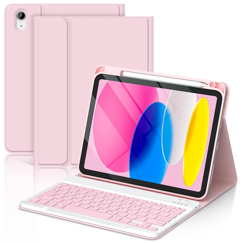 TaIYanG for iPad A16 11th 10th Generation Case with Keyboard Detachable Bluetooth Keyboard Case with Pencil HolderThin Light Folio Cover for iPad 11 inch A16 2025 10th Gen 109 Inch 2022 Pink - Image 2