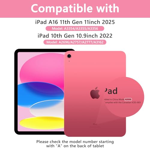 TaIYanG for iPad A16 11th 10th Generation Case with Keyboard Detachable Bluetooth Keyboard Case with Pencil HolderThin Light Folio Cover for iPad 11 inch A16 2025 10th Gen 109 Inch 2022 Pink - Image 3
