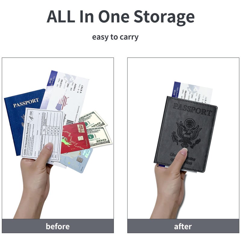 KAOBAN Passport Holder Cover Wallet Case RFID Blocking Leather Card Slot Travel Accessories Documents Organizer Protector for Women Men, Black - Image 2