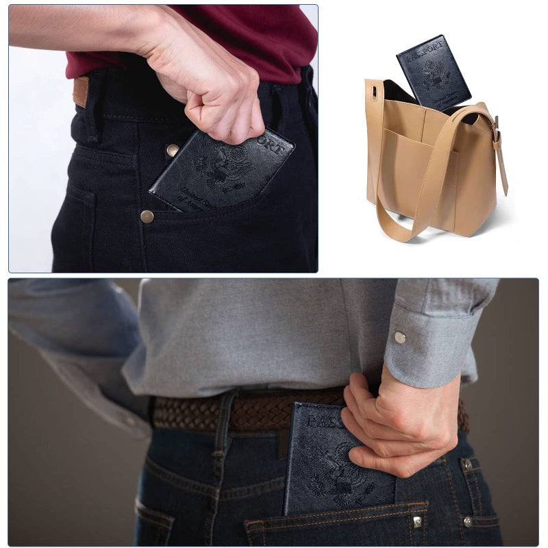 KAOBAN Passport Holder Cover Wallet Case RFID Blocking Leather Card Slot Travel Accessories Documents Organizer Protector for Women Men, Black - Image 5