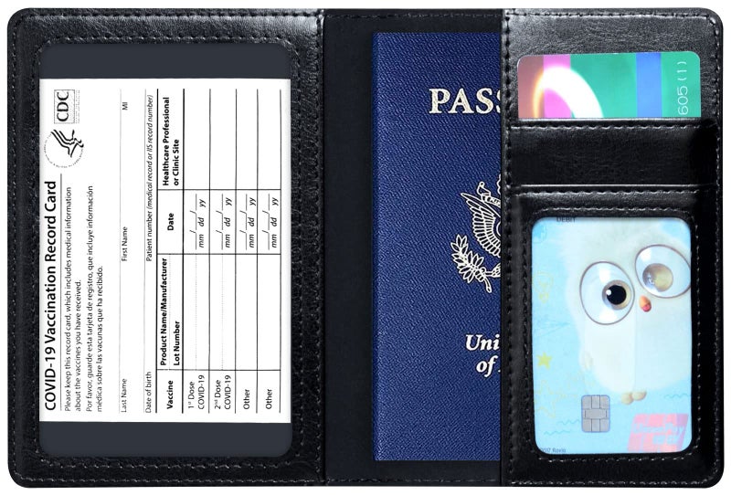 KAOBAN Passport Holder Cover Wallet Case RFID Blocking Leather Card Slot Travel Accessories Documents Organizer Protector for Women Men, Black - Image 4