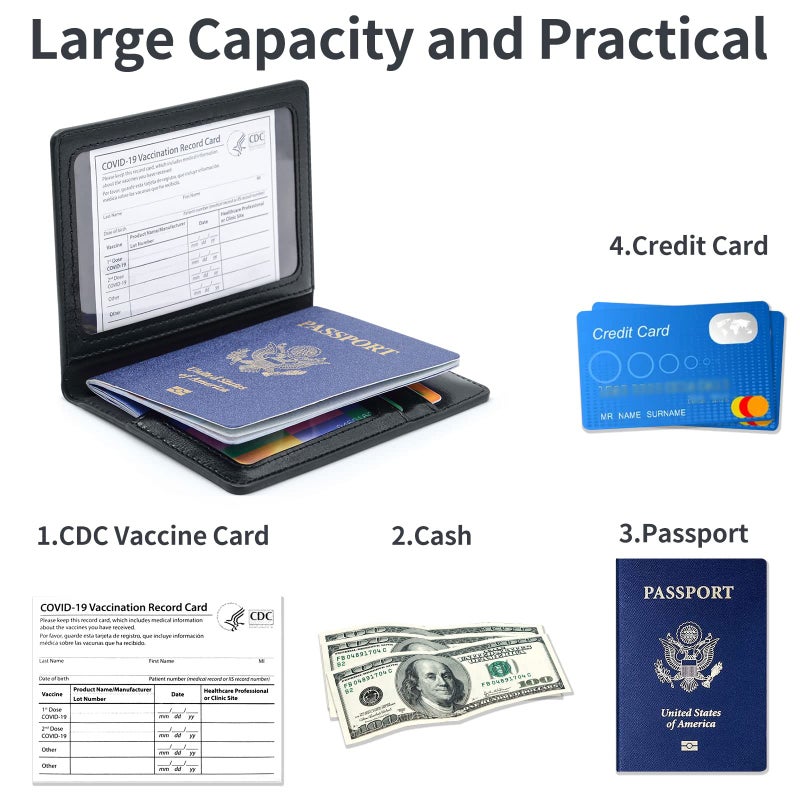 KAOBAN Passport Holder Cover Wallet Case RFID Blocking Leather Card Slot Travel Accessories Documents Organizer Protector for Women Men, Black - Image 3