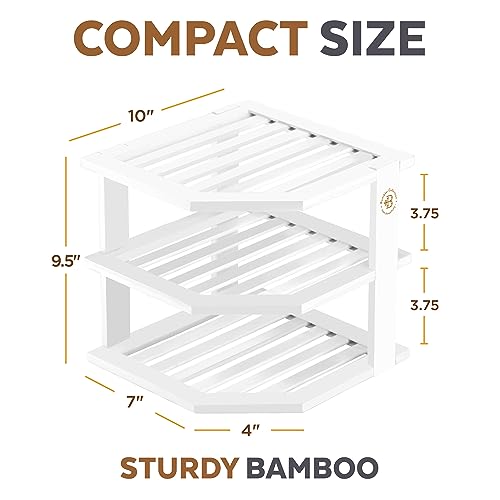 Bambüsi Cabinet Organizer Shelf - Bamboo Corner Rack for Kitchen Counter, Cabinet Space Saver for Plates, Dishes, Bowls, Bread Pantry, Bathroom Storage or Countertop Stand, White - Image 3