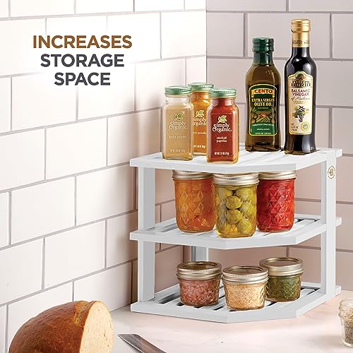 Bambüsi Cabinet Organizer Shelf - Bamboo Corner Rack for Kitchen Counter, Cabinet Space Saver for Plates, Dishes, Bowls, Bread Pantry, Bathroom Storage or Countertop Stand, White - Image 4