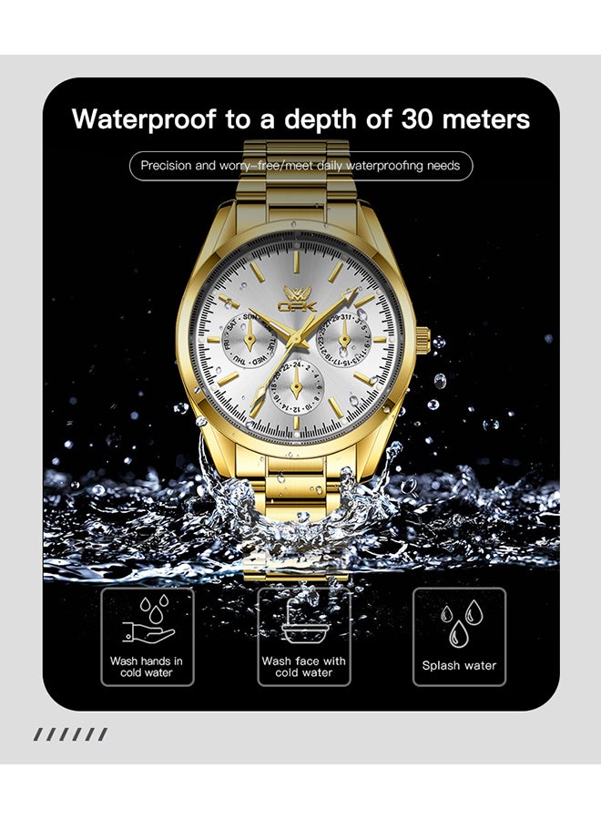 OPK Watches, Fashionable and Casual Men's Watch, Luminous Waterproof Quartz Watch, Men's Watch, 6024, All-Gold White Dial - Image 5