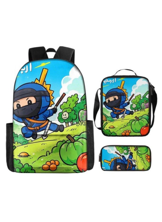 Cartoon three-piece schoolbag with front pocket - 641  - Image 2