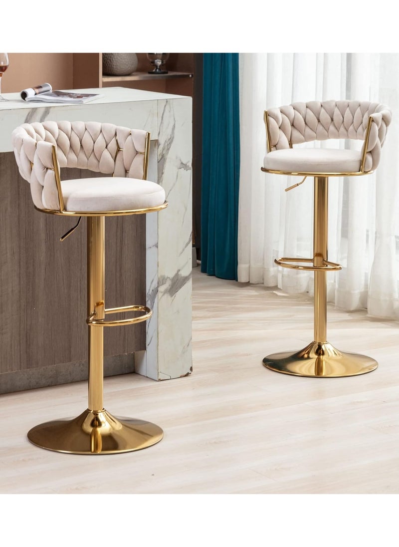 Generic - Swivel Velvet Beige Bar Stools, Adjustable Counter Height Barstools Gray Bar Chairs Modern Counter Stools - Image 1