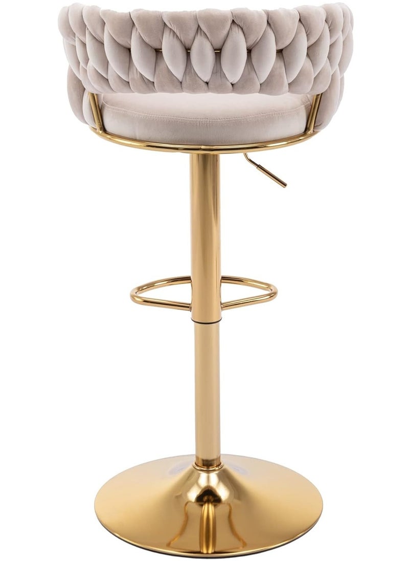 Generic - Swivel Velvet Beige Bar Stools, Adjustable Counter Height Barstools Gray Bar Chairs Modern Counter Stools - Image 1