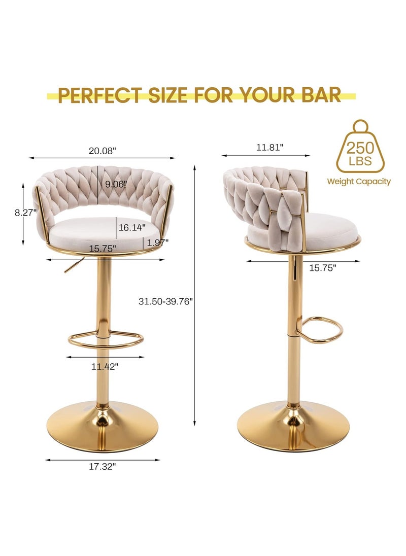Generic - Swivel Velvet Beige Bar Stools, Adjustable Counter Height Barstools Gray Bar Chairs Modern Counter Stools - Image 1