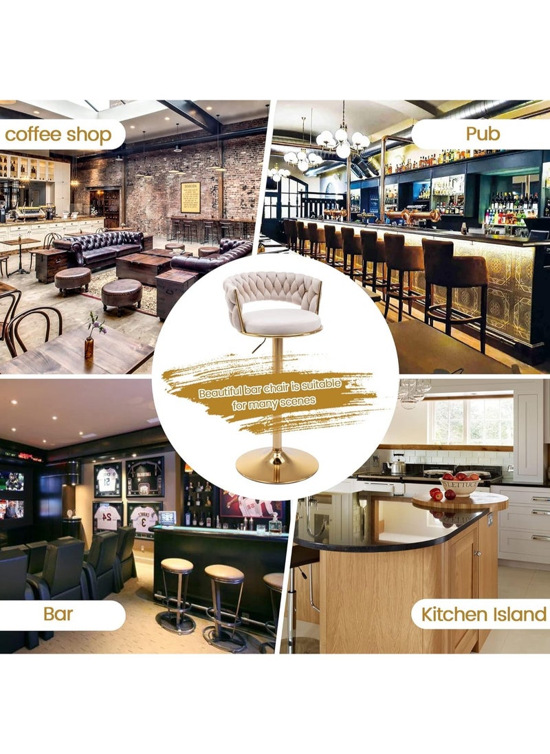 Generic - Swivel Velvet Beige Bar Stools, Adjustable Counter Height Barstools Gray Bar Chairs Modern Counter Stools - Image 1
