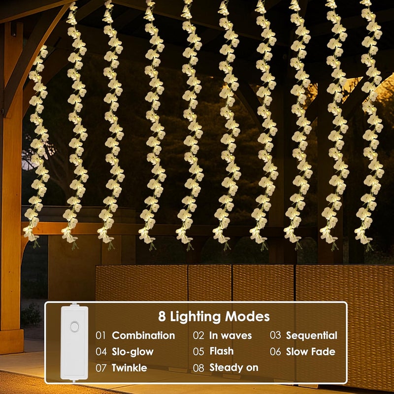 Gesto White Artificial Flower Curtain LED String Lights – 200 LED Warm White Fairy Lights with 8 Modes | AC Plug Mesh Curtain Lights for Balcony,Bedroom,Home,Diwali Decoration Hanging Lights (10x3 Ft) - Image 2