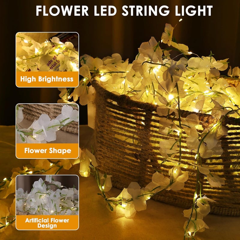 Gesto White Artificial Flower Curtain LED String Lights – 200 LED Warm White Fairy Lights with 8 Modes | AC Plug Mesh Curtain Lights for Balcony,Bedroom,Home,Diwali Decoration Hanging Lights (10x3 Ft) - Image 5