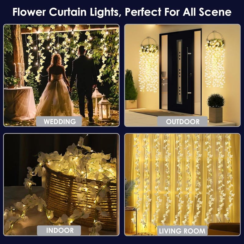 Gesto White Artificial Flower Curtain LED String Lights – 200 LED Warm White Fairy Lights with 8 Modes | AC Plug Mesh Curtain Lights for Balcony,Bedroom,Home,Diwali Decoration Hanging Lights (10x3 Ft) - Image 3