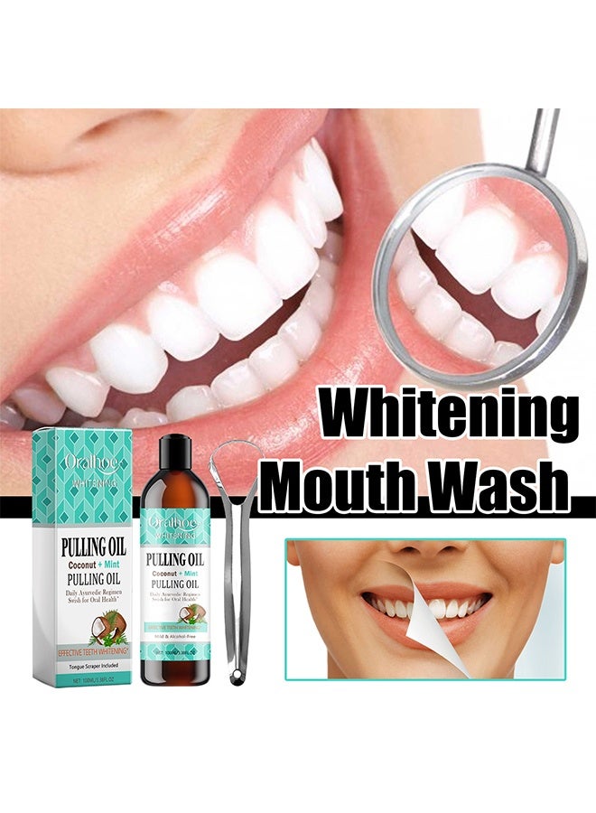 OUHOE Coconut + Mint Pulling Oil -  Fresh Breath Teeth Whitening Mint Pulling Mouthwash Natural Essential Oil Mouthwash with Tongue Scraper 100ml  - Image 4