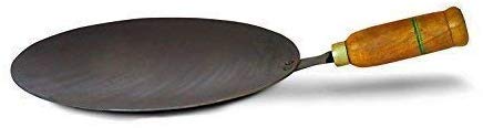 Homenique Iron Tawa with Wooden Handle 11 Inches Black