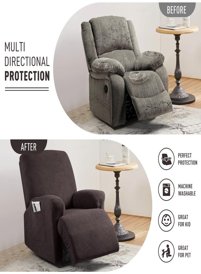KinCam Recliner Covers, Stretch Reclining Chair Covers, Recliner Sofa Slipcovers Stripe Jacquard Recliner Couch Covers Furniture Protector Covers for Pet Kid (1 Seater, Chocolate) - Image 3
