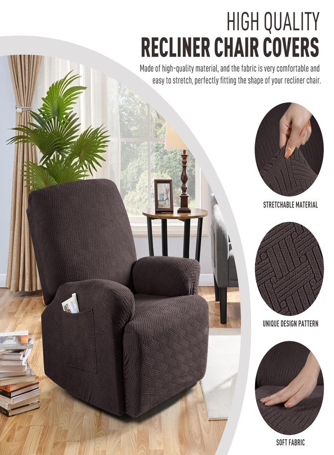 KinCam Recliner Covers, Stretch Reclining Chair Covers, Recliner Sofa Slipcovers Stripe Jacquard Recliner Couch Covers Furniture Protector Covers for Pet Kid (1 Seater, Chocolate) - Image 2