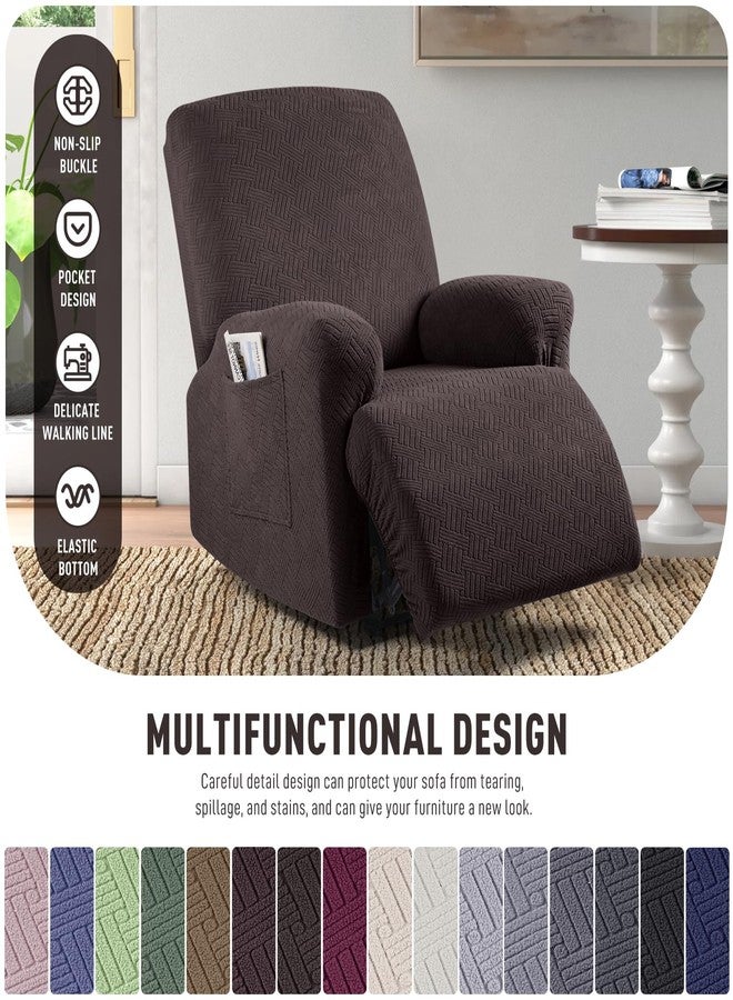 KinCam Recliner Covers, Stretch Reclining Chair Covers, Recliner Sofa Slipcovers Stripe Jacquard Recliner Couch Covers Furniture Protector Covers for Pet Kid (1 Seater, Chocolate) - Image 4