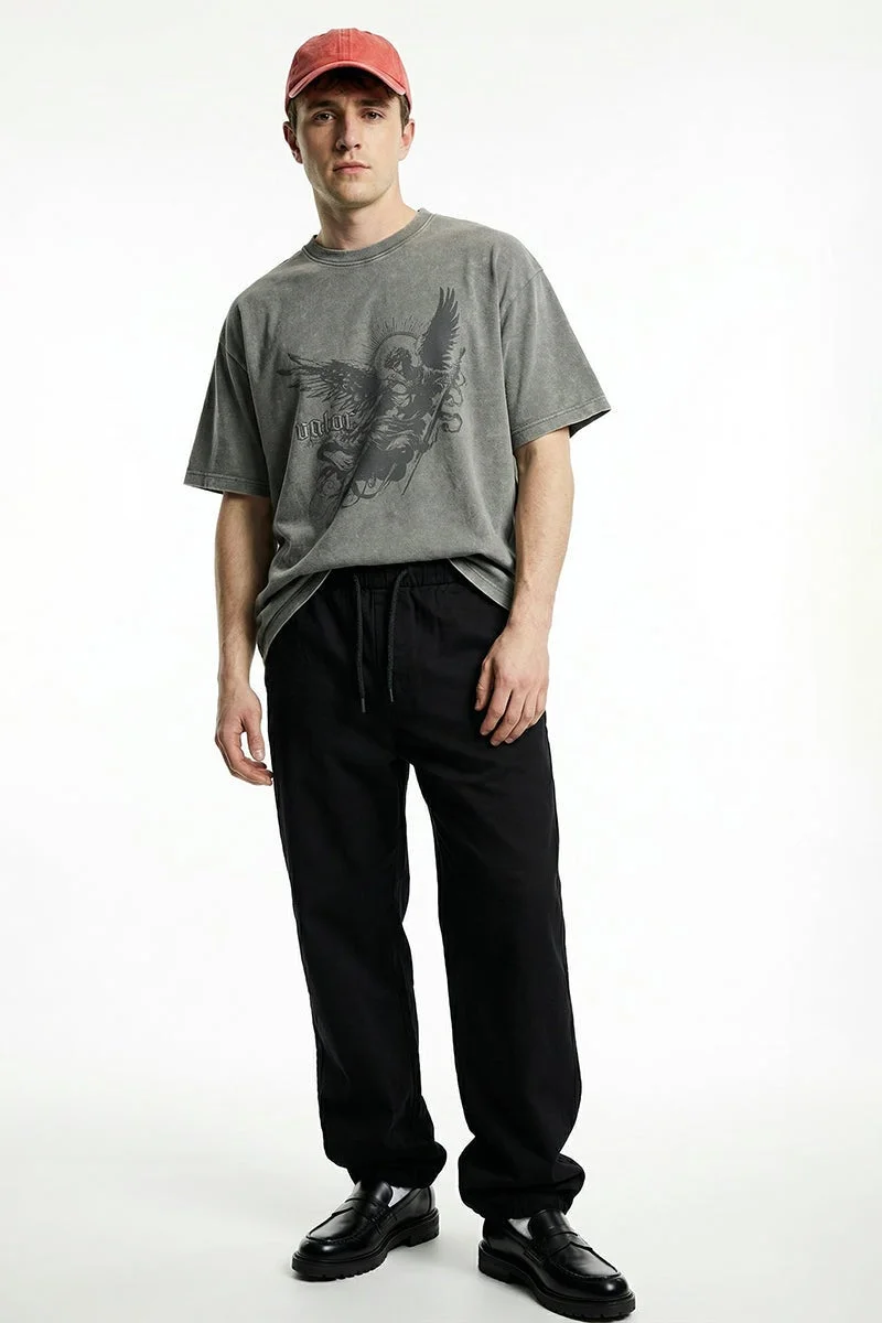 SNITCH Grey Graphic Half Sleeve Oversized Streetwear T-Shirt