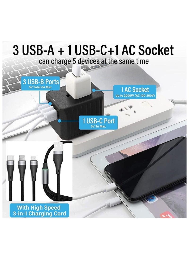 ماركة غير محددة Travel Adapter, Universal Power Adapter Worldwide All in One with USB C+ 3 USB Ports  - Image 3