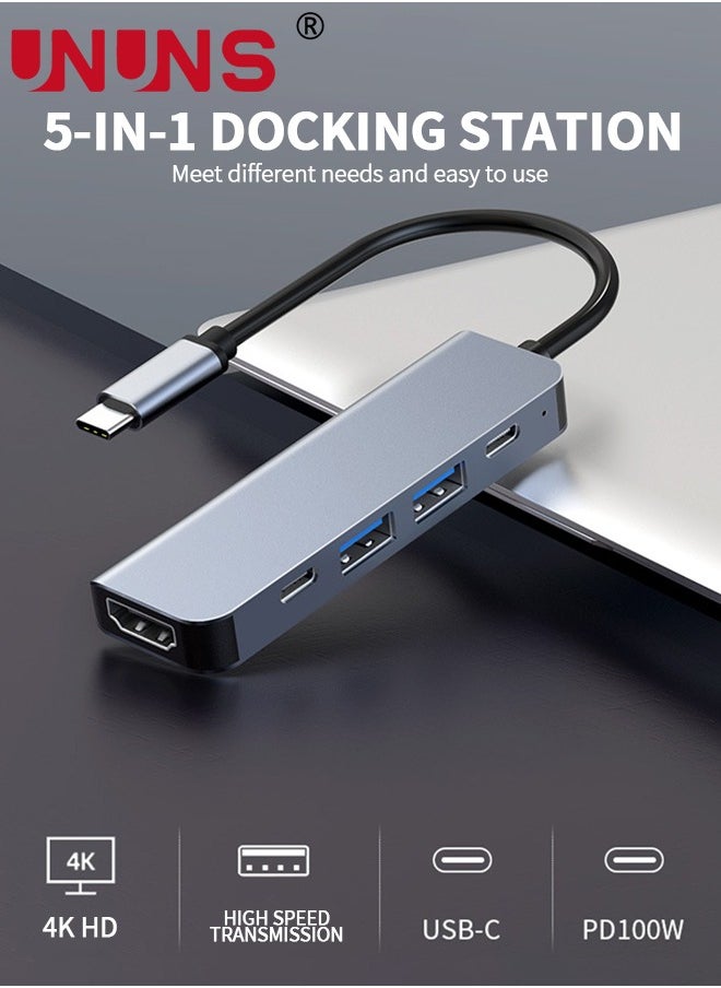 UNUNS - USB C Hub,5-in-1 Multiport Adapter With 4K HDMI,100W PD,USB3.0,USB2.0,Type-C,Hub Dongle For iPhone 15/Plus/Pro/Pro Max,MacBook Pro/Air,XPS,Other USB C Devices - Image 1