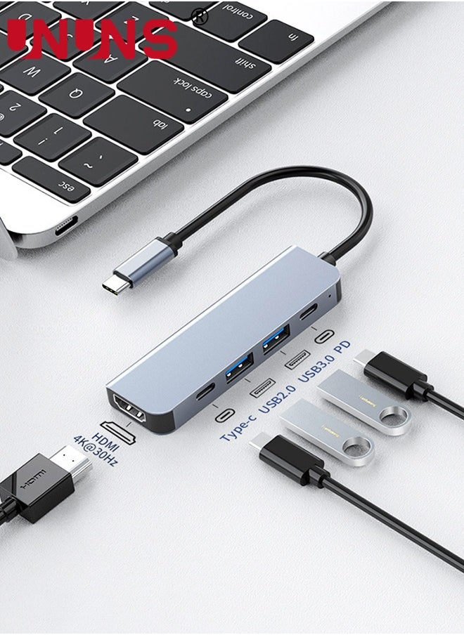 UNUNS - USB C Hub,5-in-1 Multiport Adapter With 4K HDMI,100W PD,USB3.0,USB2.0,Type-C,Hub Dongle For iPhone 15/Plus/Pro/Pro Max,MacBook Pro/Air,XPS,Other USB C Devices - Image 1