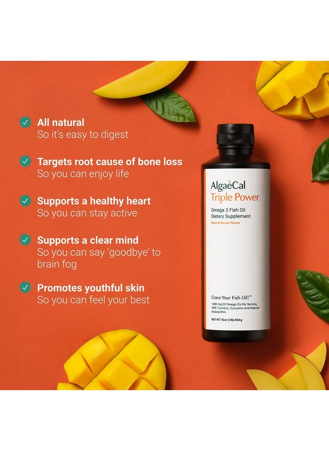 ALGAECAL - Triple Power 1200Mg Epa And Dha Omega 3 Fish Oil Supplement Supporting Brain Heart And Bones Liquid Emulsion Mango Taste One Month Supply Burpfree - Image 1