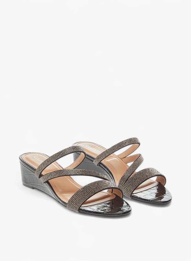 سيليست صنادل نسائية بكعب ويدج بحزام مرصع سهلة الارتداء - Image 2