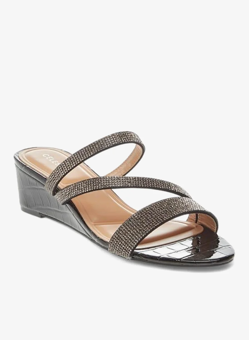 سيليست صنادل نسائية بكعب ويدج بحزام مرصع سهلة الارتداء