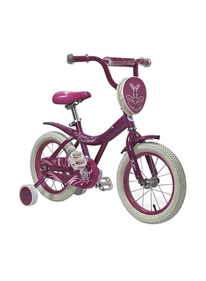 AL BADER Freestyle Kids Bike 14 Inch Bicycle for Girls Ages 5-7 Years, Purple Color, With Trainig Wheels, White Air Tires, With Small Bag, Hand & Foot Brakes. - Image 2