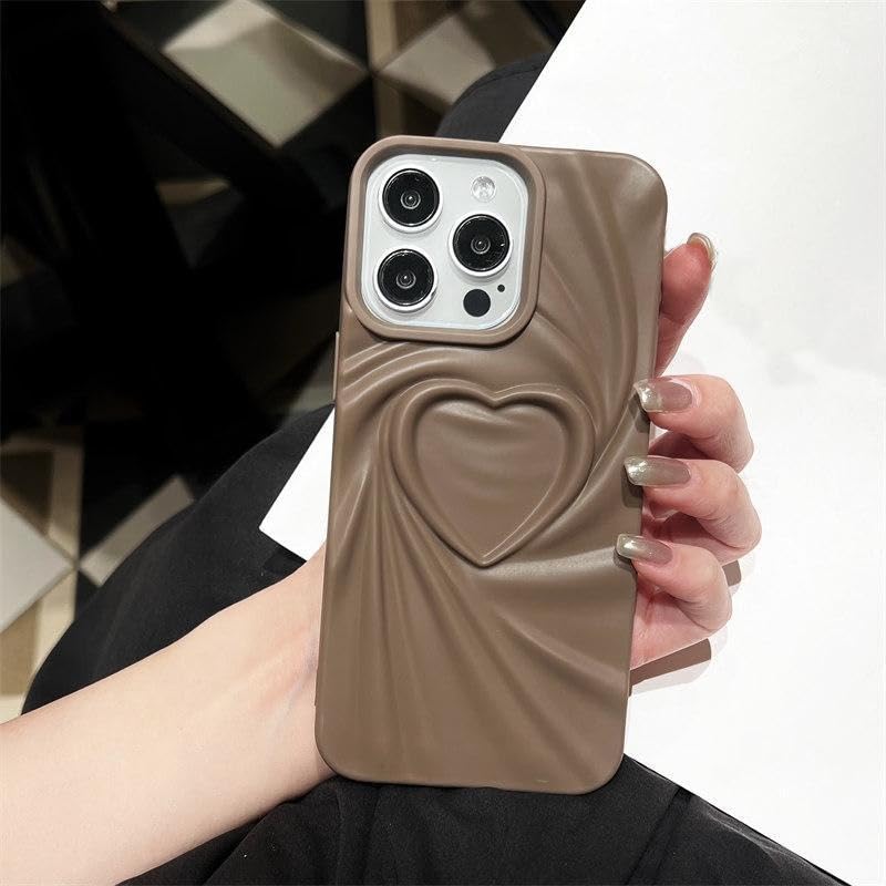 COVERLY Heart Shape Design Back Case Cover for iPhone 16 Pro | Embossed Wrinkle Cute Silk Pattern | Love Trendy Matte TPU | Soft Silicone Fashion Aesthetic Cover for Girls & Women (Brown, Shockproof) - Image 4