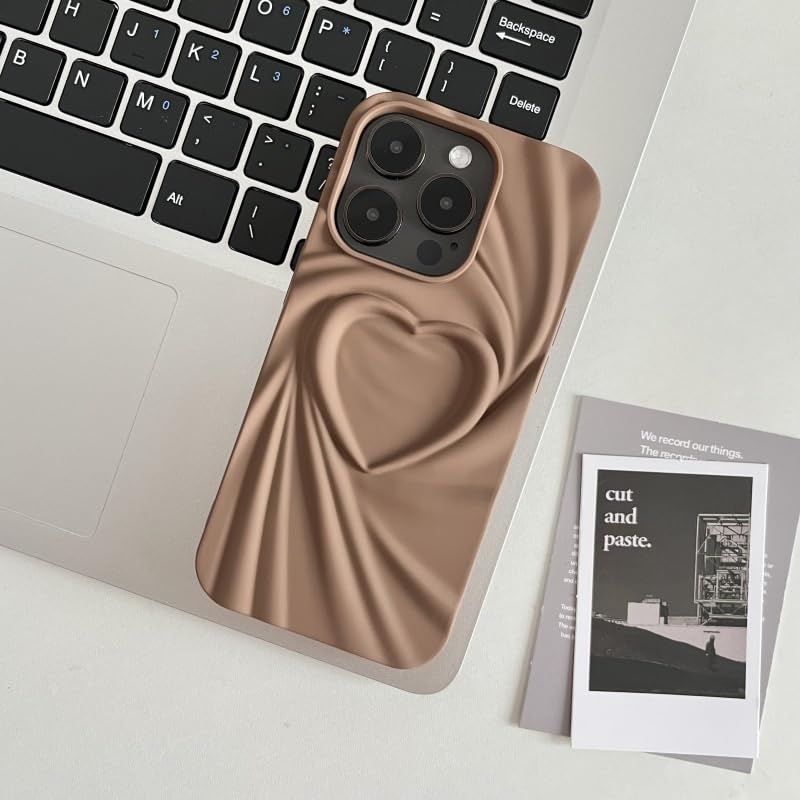COVERLY Heart Shape Design Back Case Cover for iPhone 16 Pro | Embossed Wrinkle Cute Silk Pattern | Love Trendy Matte TPU | Soft Silicone Fashion Aesthetic Cover for Girls & Women (Brown, Shockproof) - Image 5