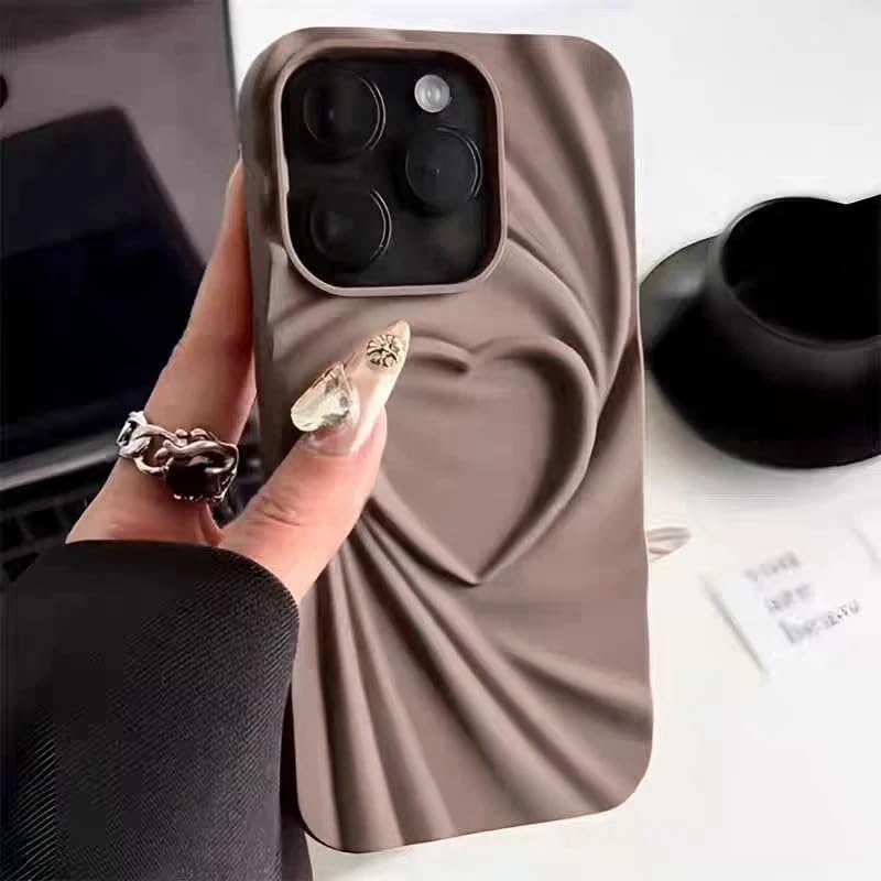 COVERLY Heart Shape Design Back Case Cover for iPhone 16 Pro | Embossed Wrinkle Cute Silk Pattern | Love Trendy Matte TPU | Soft Silicone Fashion Aesthetic Cover for Girls & Women (Brown, Shockproof) - Image 1