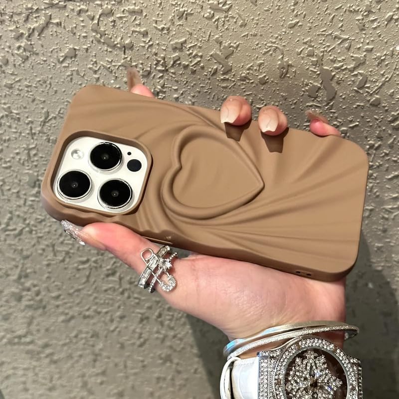 COVERLY Heart Shape Design Back Case Cover for iPhone 16 Pro | Embossed Wrinkle Cute Silk Pattern | Love Trendy Matte TPU | Soft Silicone Fashion Aesthetic Cover for Girls & Women (Brown, Shockproof) - Image 2