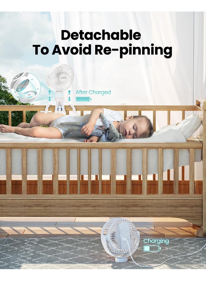 Gaiatop Mini Portable Stroller Fan, Battery Operated Small Clip on, Detachable 3 Speed Rechargeable, 360Â° Rotate Flexible Tripod Better Cooling for Car Seat Crib Treadmill Travel White - Image 4