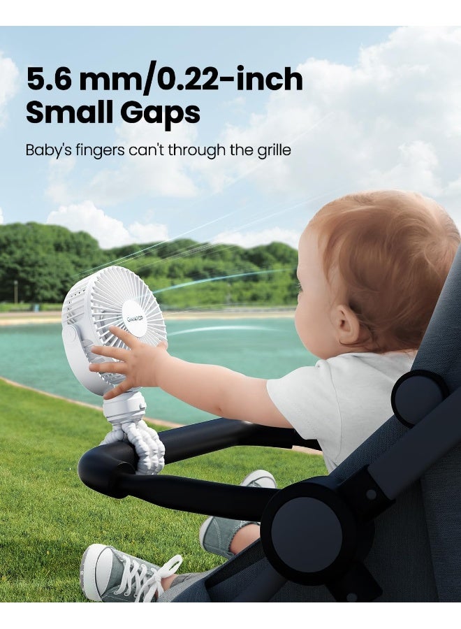 Gaiatop Mini Portable Stroller Fan, Battery Operated Small Clip on, Detachable 3 Speed Rechargeable, 360Â° Rotate Flexible Tripod Better Cooling for Car Seat Crib Treadmill Travel White - Image 2