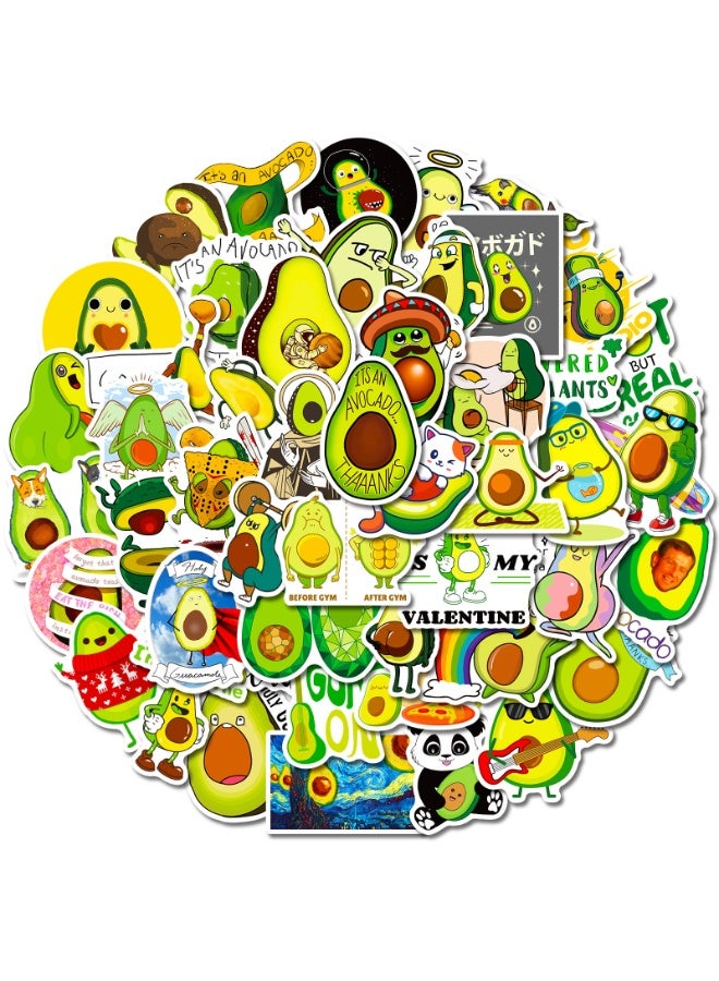 NIBEMINENT 50 Pcs Cartoon Avocado Deco Kit Waterproof Stickers, High Definition Printing Bright Colors, Suitable for Laptop Skateboard Luggage Water Bottle Guitar DIY - Image 1