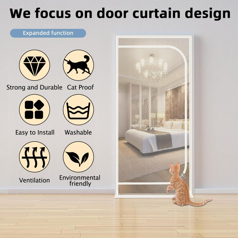 QWR Reinforced Cat Screen Door,Fits Door Opening Size 32''x 80'',Thickened Cat Proof Screen Door Mesh with Zipper Closure for Living Room,Kitchen,Bedroom. - Image 4