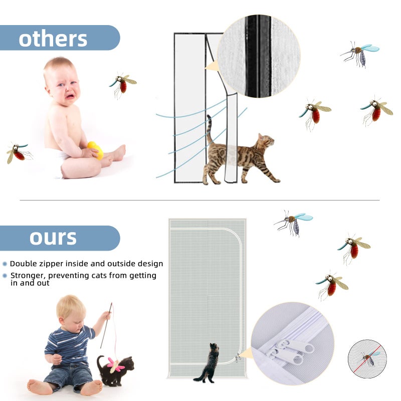 QWR Reinforced Cat Screen Door,Fits Door Opening Size 32''x 80'',Thickened Cat Proof Screen Door Mesh with Zipper Closure for Living Room,Kitchen,Bedroom. - Image 5