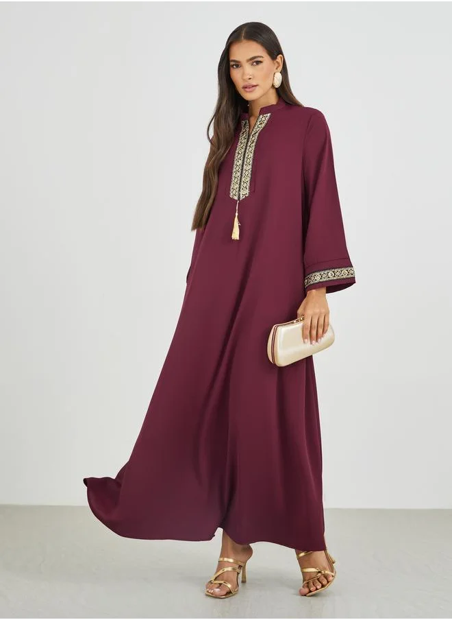 أميرة Amirah Lace Trim Detail Single Tassel A-Line Jalabiya