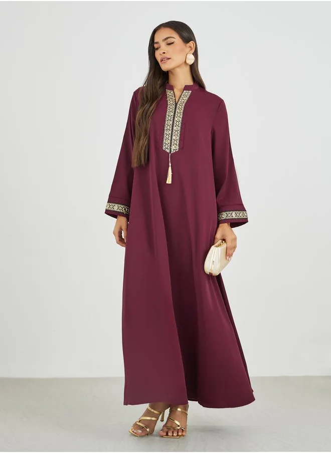 أميرة Amirah Lace Trim Detail Single Tassel A-Line Jalabiya