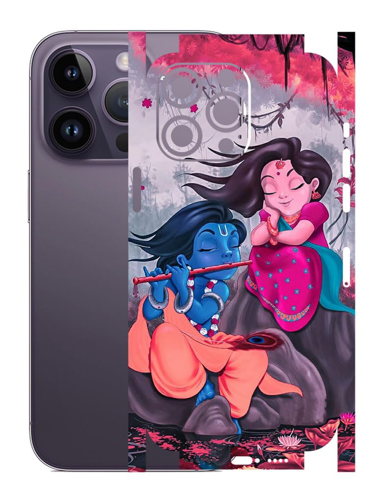 AtOdds - Full Body Back Screen Guard Protector Film - Lamination Wrap Skin Sticker for iPhone 14 Pro Max | Scratchproof Matte Finish (Design - Radha Krishan) - Image 1