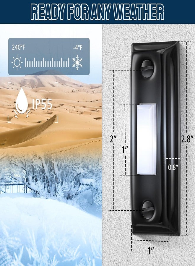 Dreyoo زر ضغط جرس الباب من دريو، زر معدني متين موصول بسلك، مزود بإضاءة LED بيضاء باردة، أزرار ضغط جرس الباب مثبتة على الحائط للمنزل، مفتاح فتح باب المرآب العالمي (أسود) - Image 2
