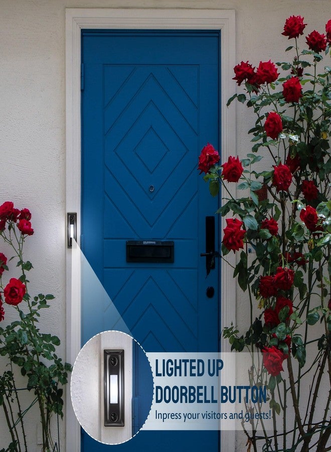 Dreyoo زر ضغط جرس الباب من دريو، زر معدني متين موصول بسلك، مزود بإضاءة LED بيضاء باردة، أزرار ضغط جرس الباب مثبتة على الحائط للمنزل، مفتاح فتح باب المرآب العالمي (أسود) - Image 5